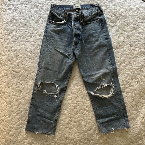 AGOLDE Lana Crop Mid Rise Vintage Straight Jeans Cornerstone Cut Off - Picture 1 of 9